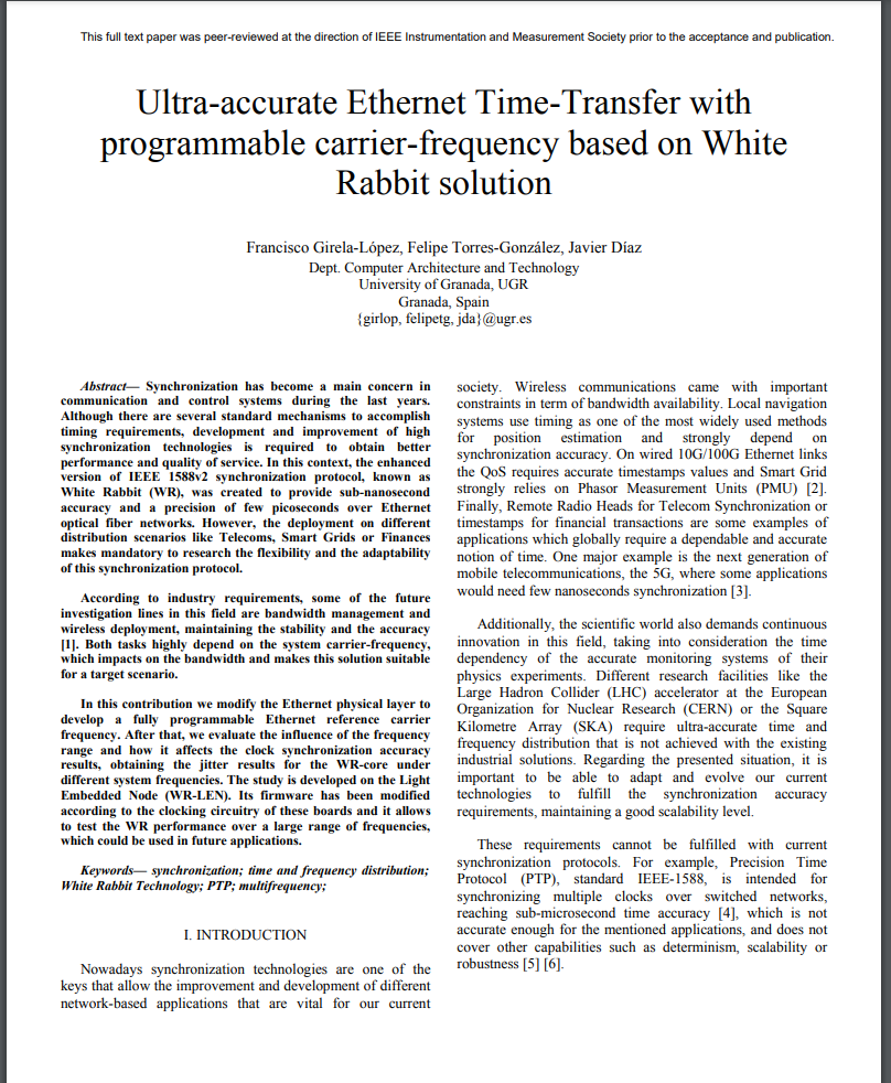 Ultra-accurate Ethernet Time-Transfer with programmable carrier-frequency based on White Rabbit solution