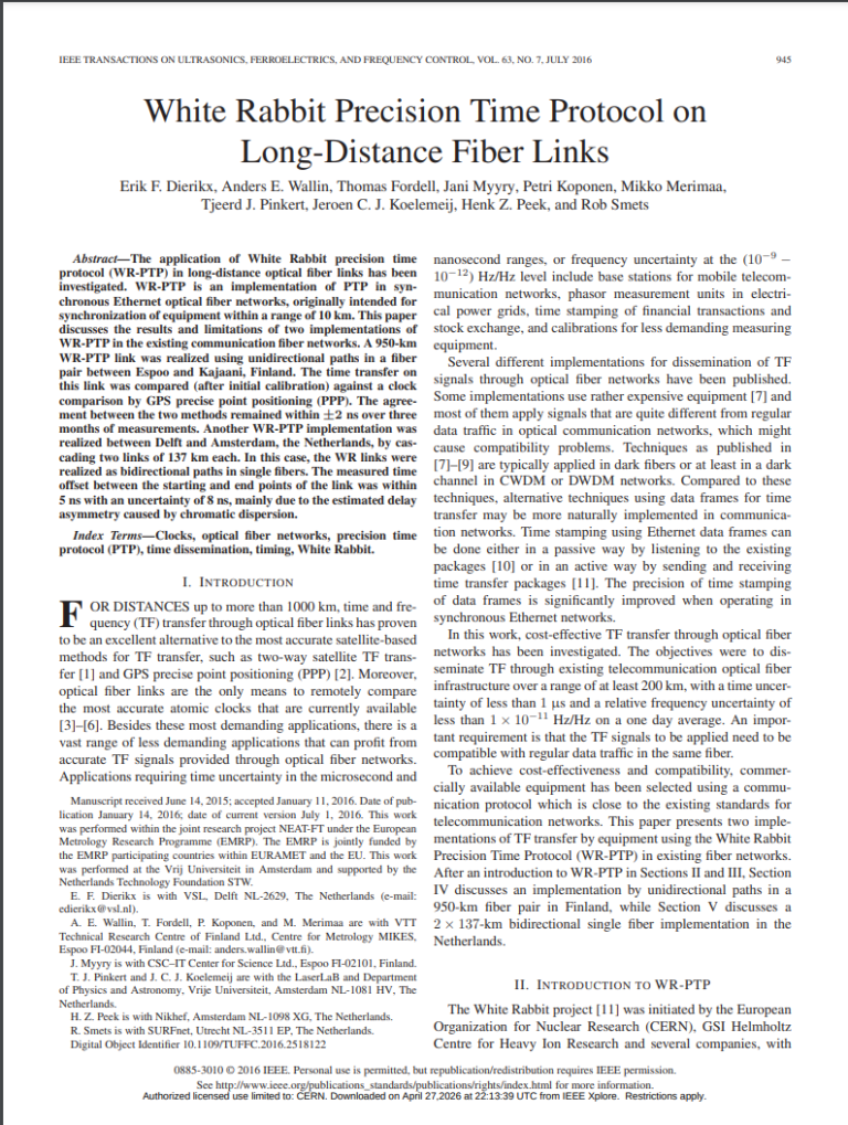 White Rabbit Precision Time Protocol on Long-Distance Fiber Links – www ...