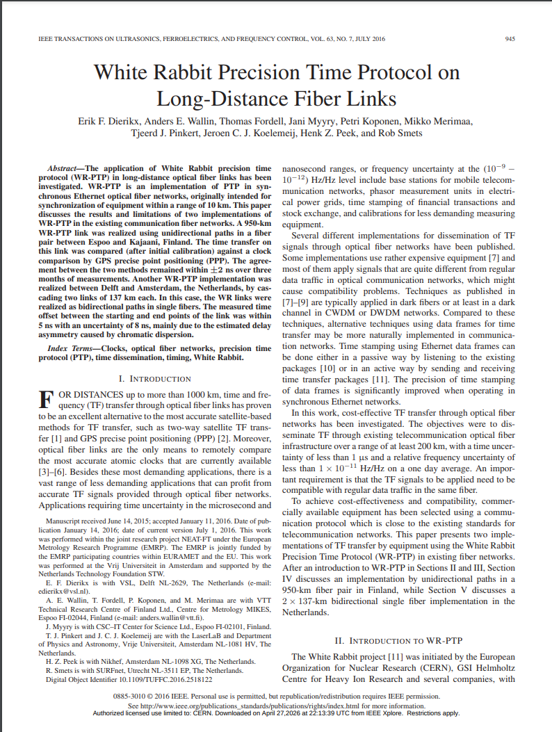 White Rabbit Precision Time Protocol on Long-Distance Fiber Links