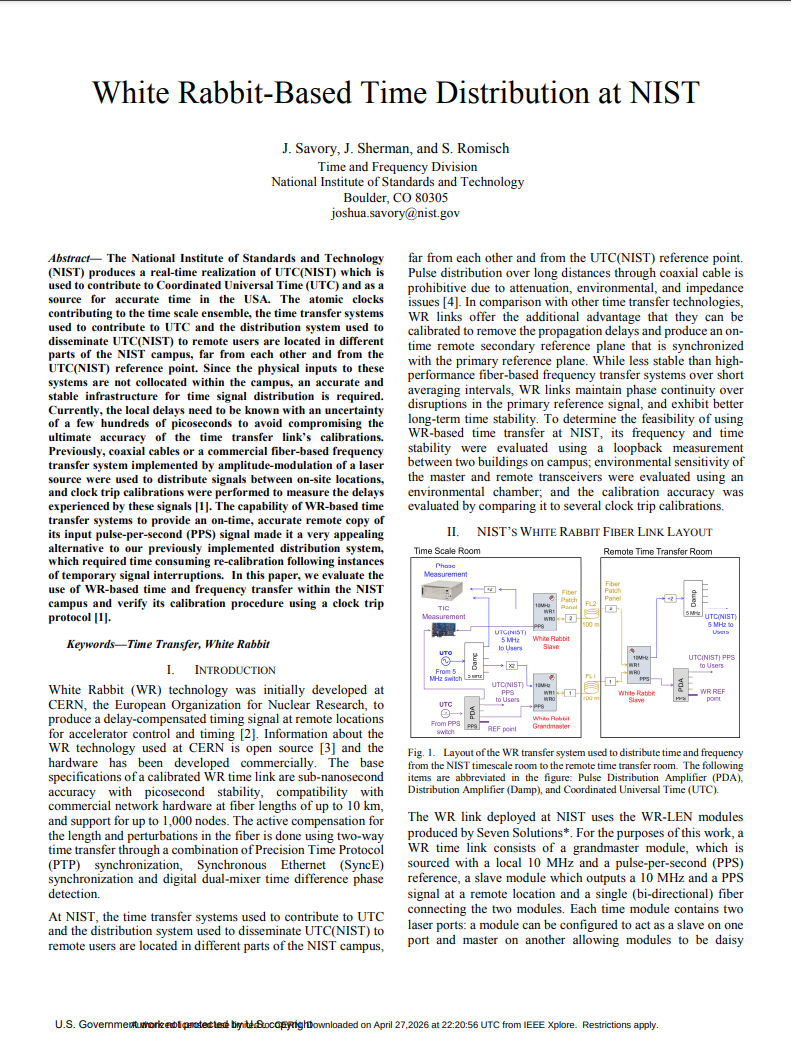 White Rabbit-Based Time Distribution at NIST